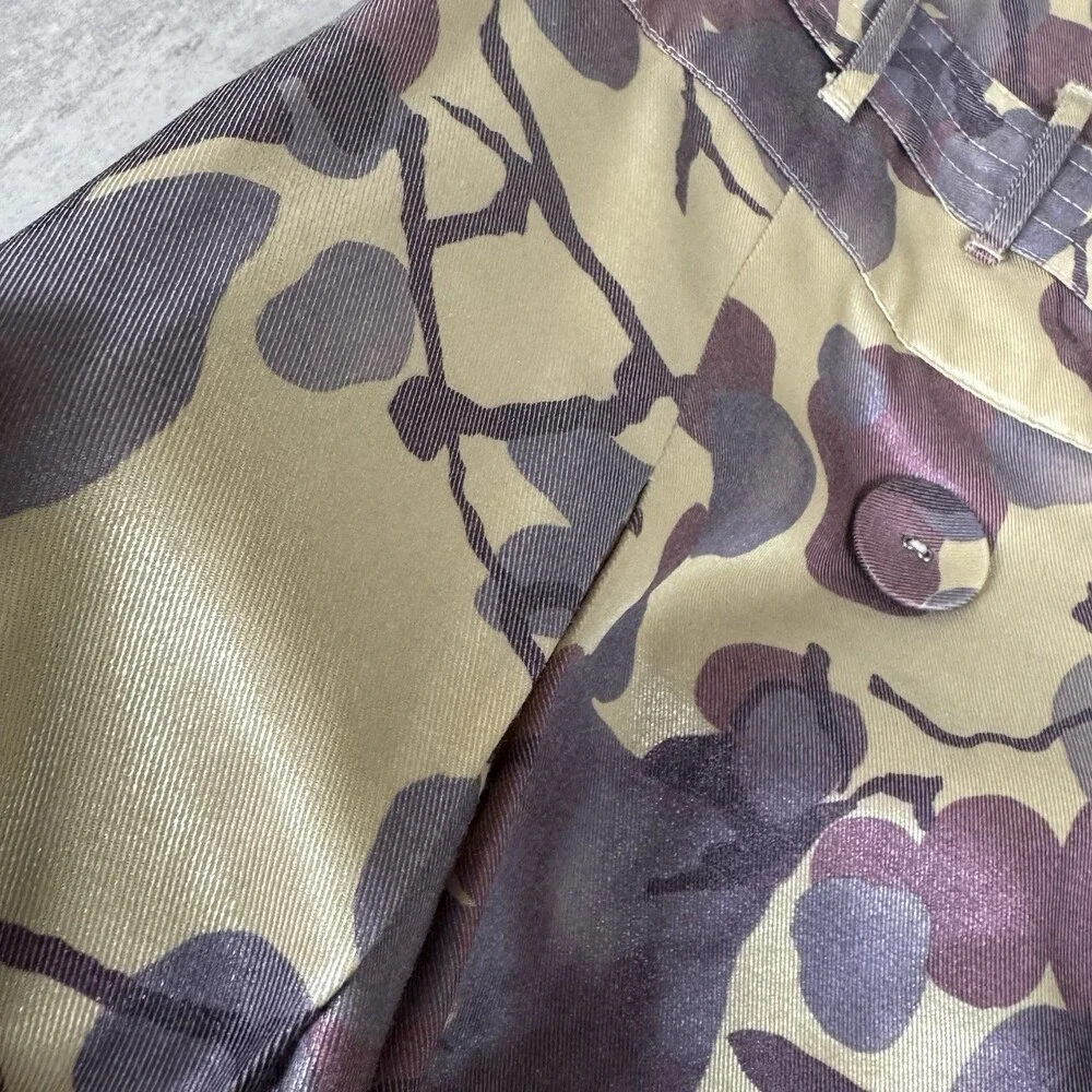 Y2K Belted A-Line Wrap Skirt‎ Satin Botanical Button Front EU 36 Jacquard